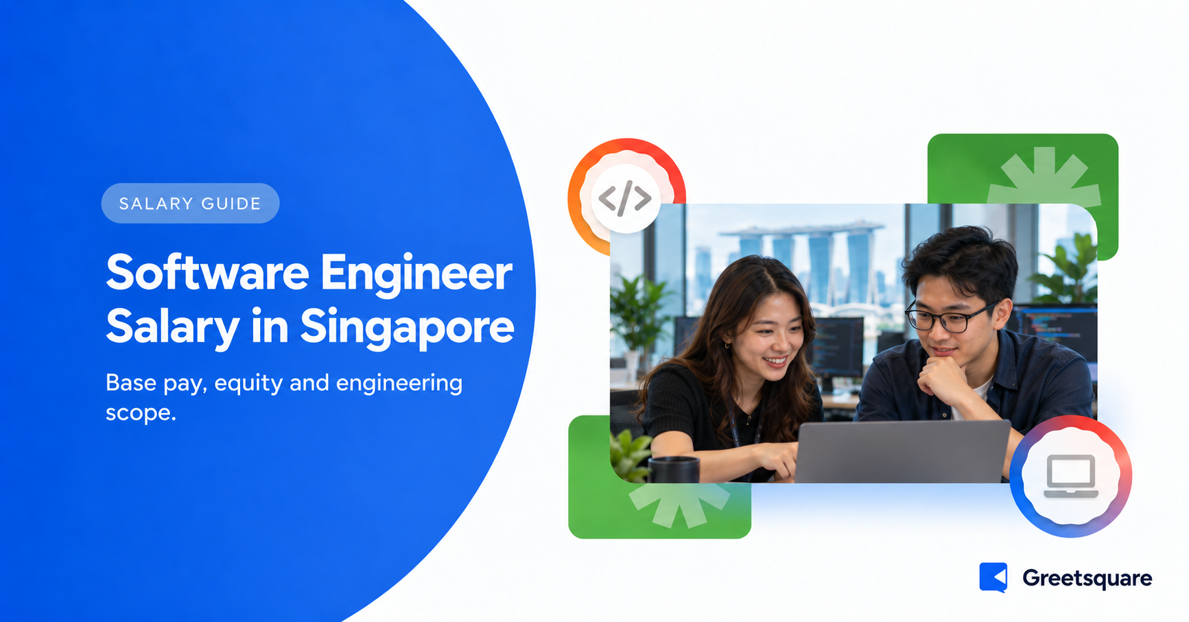 Software engineers reviewing a laptop in a Singapore office.