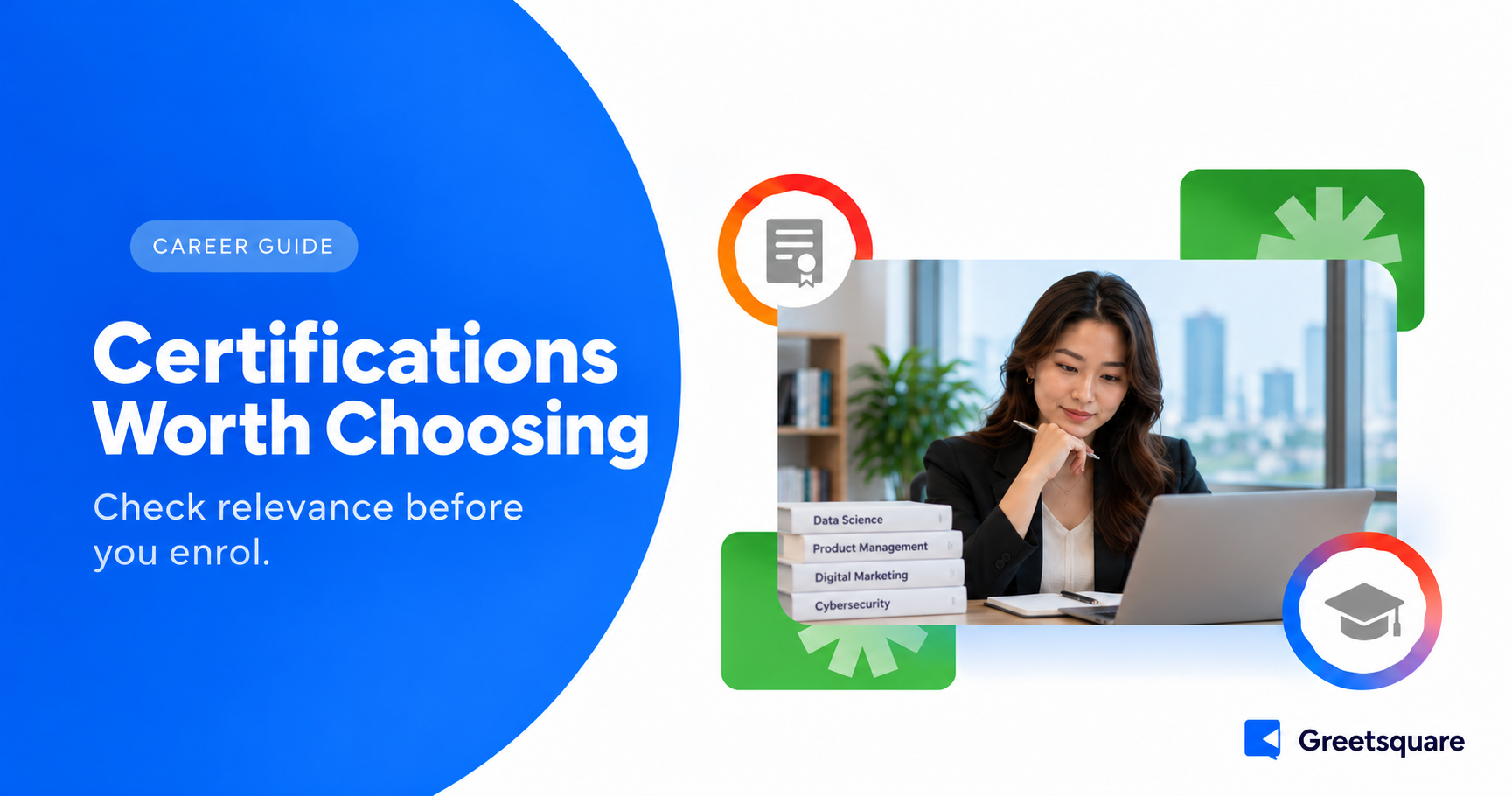 Professional comparing learning and certification options.
